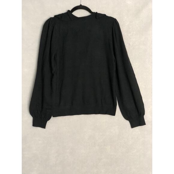 Lauren Ralph Lauren Women's Medium Cotton Blend Ruffle V-Neck Top Black NEW - Picture 4 of 7